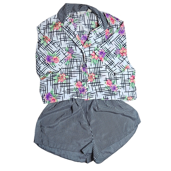 Vintage Victoria’s Secret Gold Label Floral Gingham Pajama Set size Small - Picture 2 of 7